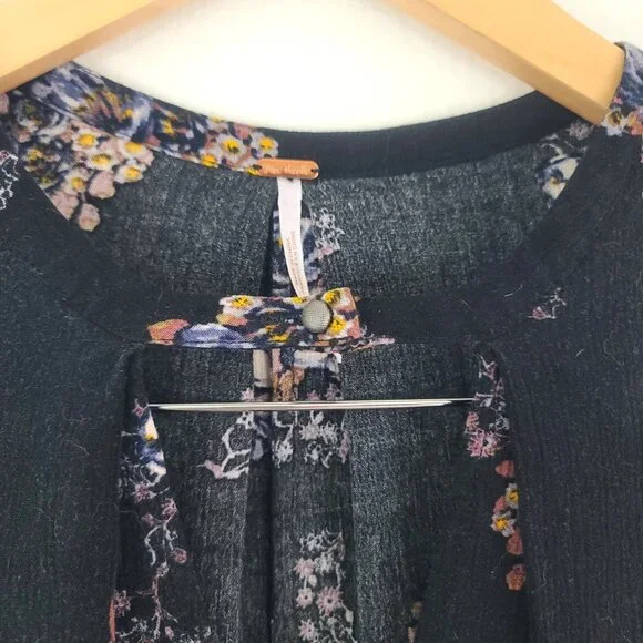 Free People Sz S Sleeveless Black Floral Swing Mini Dress Pockets Gauzy Boho - Picture 4 of 14